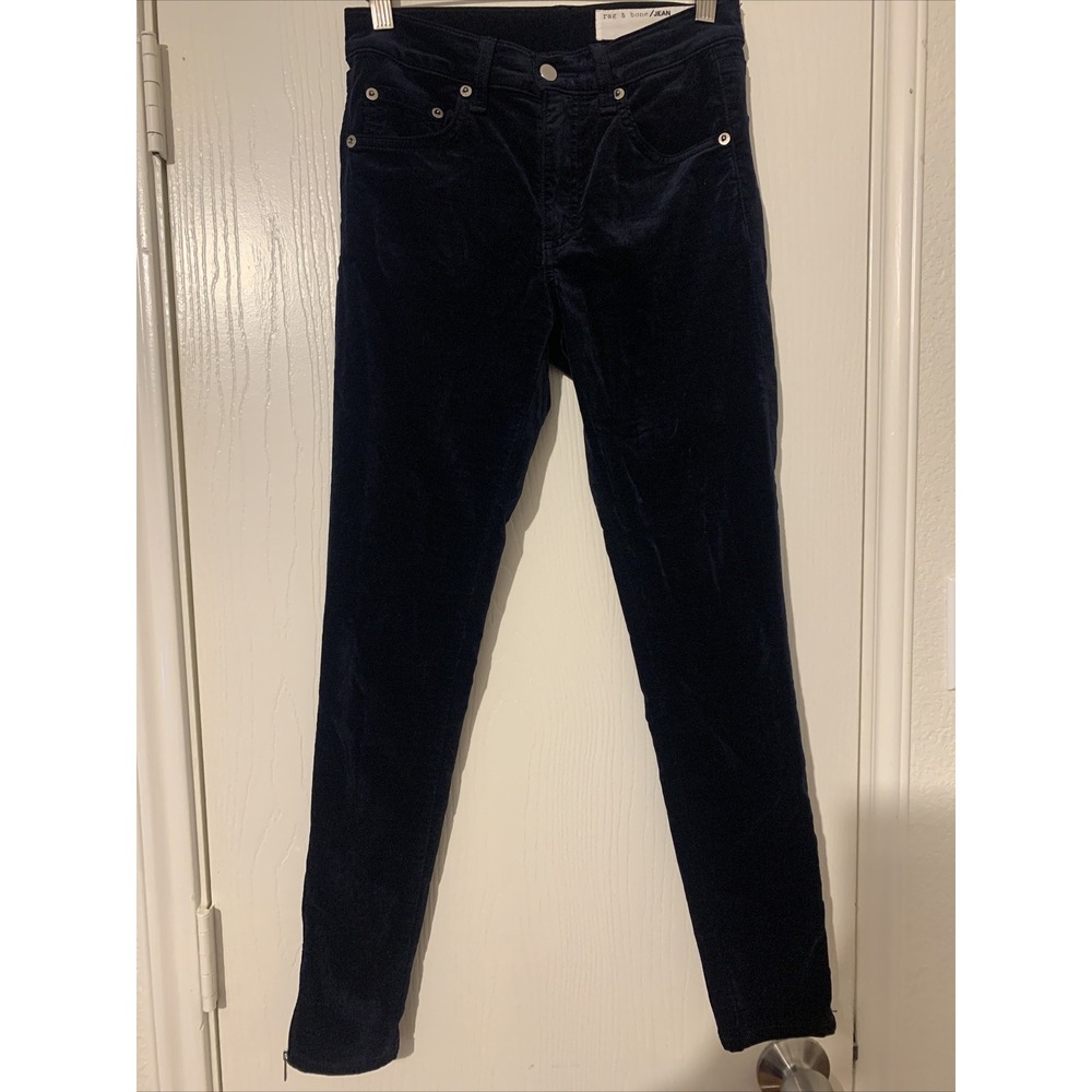 Rag & Bone 10 Inch Capri Skinny Jean Size 25 Navy Velvet Ankle Zipper
